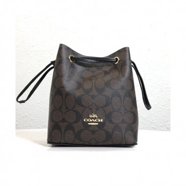 Coach 2020 PVC Bucket Shoulder Bag,20cm - 코치 2020 PVC 버킷 숄더백 COAB0260,20cm,브라운