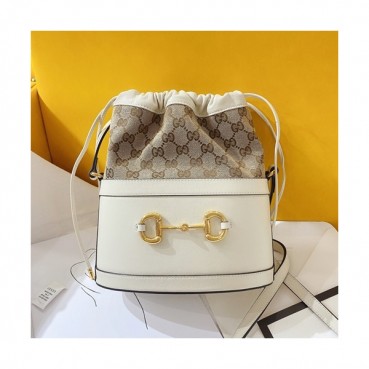 Gucci 2020 1955 Horsebit Leather Bucket Shoulder Bag,25CM - 구찌 2020 1955 홀스빗 여성용 레더 버킷 숄더백 602118,GUB1197,25cm,화이트