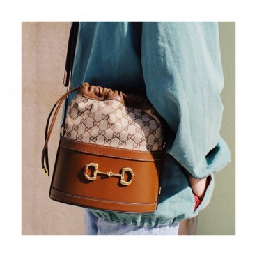 Gucci 2020 1955 Horsebit Leather Bucket Shoulder Bag,25CM - 구찌 2020 1955 홀스빗 여성용 레더 버킷 숄더백 602118,GUB1196,25cm,브라운