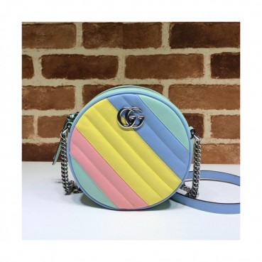 Gucci 2020 GG Marmont Mini Round Women Shoulder Bag,18CM - 구찌 2020 GG 마몬트 미니 라운드 여성용 숄더백 550154,GUB1162,18CM,옐로우핑크민트