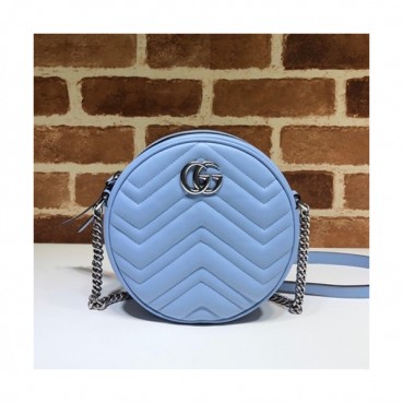 Gucci 2020 GG Marmont Mini Round Women Shoulder Bag,18CM - 구찌 2020 GG 마몬트 미니 라운드 여성용 숄더백 550154,GUB1161,18CM,스카이블루