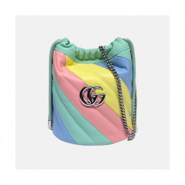 Gucci 2020 GG Marmont Mini Women Bucket Chain Shoulder Bag,19CM - 구찌 2020 GG 마몬트 미니 여성용 버킷 체인 숄더백, 575163,GUB1157,19CM,옐로우핑크민트