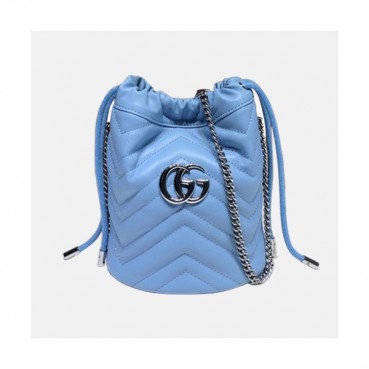 Gucci 2020 GG Marmont Mini Women Bucket Chain Shoulder Bag,19CM - 구찌 2020 GG 마몬트 미니 여성용 버킷 체인 숄더백, 575163,GUB1155,19CM,스카이블루