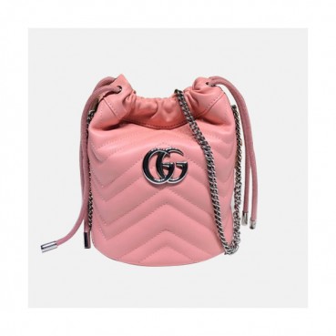 Gucci 2020 GG Marmont Mini Women Bucket Chain Shoulder Bag,19CM - 구찌 2020 GG 마몬트 미니 여성용 버킷 체인 숄더백, 575163,GUB1153,19CM,핑크
