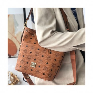 MCM 2020 Ladies Visetos Bucket Shoulder Bag,26cm - 엠씨엠 2020 여성용 비세토스 버킷 숄더백 MCMB0463, 26cm,브라운