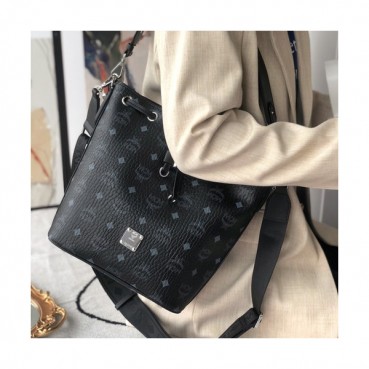 MCM 2020 Ladies Visetos Bucket Shoulder Bag,26cm - 엠씨엠 2020 여성용 비세토스 버킷 숄더백 MCMB0462, 26cm,블랙