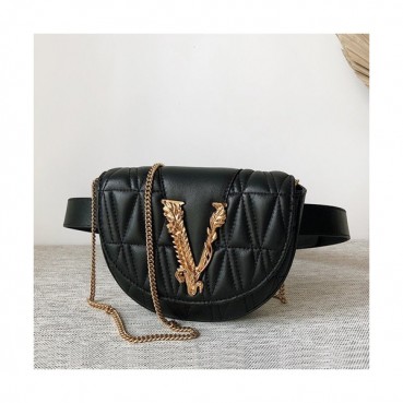 Versace 2020 Leather Hip Sack / Shoulder Bag,18CM - 베르사체 2020 여성용 레더 힙색 / 숄더백 ,VERB0068,18CM,블랙