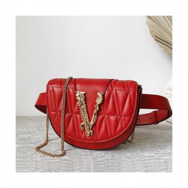 Versace 2020 Leather Hip Sack / Shoulder Bag,18CM - 베르사체 2020 여성용 레더 힙색 / 숄더백 ,VERB0066,18CM,레드