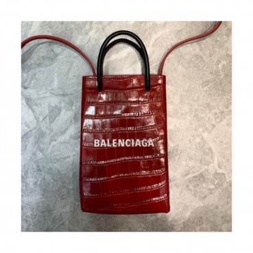 Balenciaga 2020 Leather Super Mini Tote Shoulder Bag / Phone Bag,18CM - 발렌시아가 2020 여성용 레더 슈퍼 미니 토트 숄더백 / 폰 백,BGB0580,18CM,레드