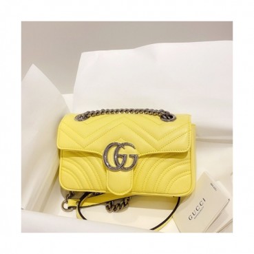 Gucci 2020 GG Marmont Matlase Women Shoulder Bag,22CM - 구찌 2020 GG 마몬트 마틀라세 여성용 숄더백 446744,GUB1134,22CM,옐로우