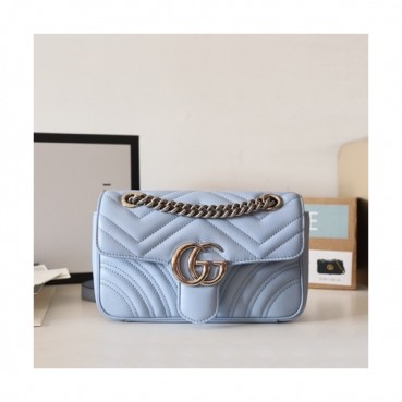 Gucci 2020 GG Marmont Matlase Women Shoulder Bag,22CM - 구찌 2020 GG 마몬트 마틀라세 여성용 숄더백 446744,GUB1118,22CM,스카이블루