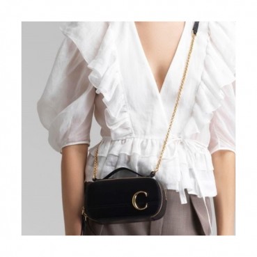 Chole 2020 C Vanity Leather Chain Tote Shoulder Bag, 19cm -  끌로에 2020 C 베니티 레더 체인 토트 숄더백,CLB0198,19cm,블랙