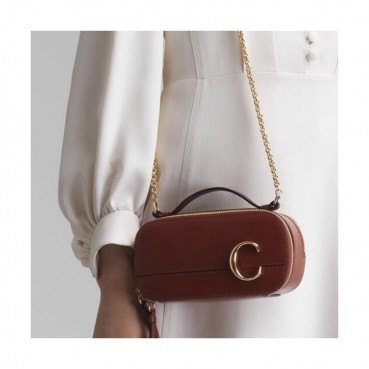 Chole 2020 C Vanity Leather Chain Tote Shoulder Bag, 19cm -  끌로에 2020 C 베니티 레더 체인 토트 숄더백,CLB0197,19cm,브라운