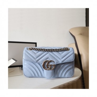 Gucci 2020 GG Marmont Matlase Women Shoulder Bag,26CM - 구찌 2020 GG 마몬트 마틀라세 여성용 숄더백 443497,GUB1112,26CM,스카이블루