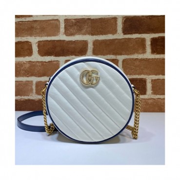 Gucci 2020 GG Marmont Mini Round Women Shoulder Bag,18CM - 구찌 2020 GG 마몬트 미니 라운드 여성용 숄더백 550154,GUB1100,18CM,화이트