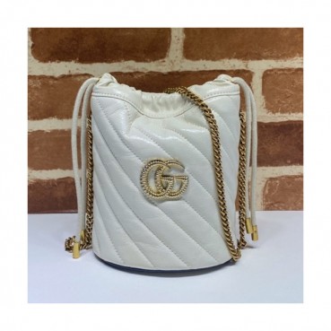 Gucci 2020 GG Marmont Mini Women Bucket Chain Shoulder Bag,19CM - 구찌 2020 GG 마몬트 미니 여성용 버킷 체인 숄더백, 575163,GUB1099,19CM,화이트