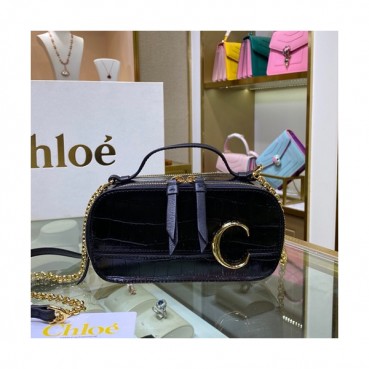 Chole 2020 C Vanity Leather Chain Tote Shoulder Bag, 19cm -  끌로에 2020 C 베니티 레더 체인 토트 숄더백,CLB0192,19cm,다크네이비