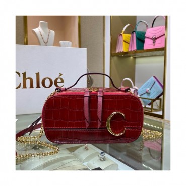 Chole 2020 C Vanity Leather Chain Tote Shoulder Bag, 19cm -  끌로에 2020 C 베니티 레더 체인 토트 숄더백,CLB0189,19cm,레드