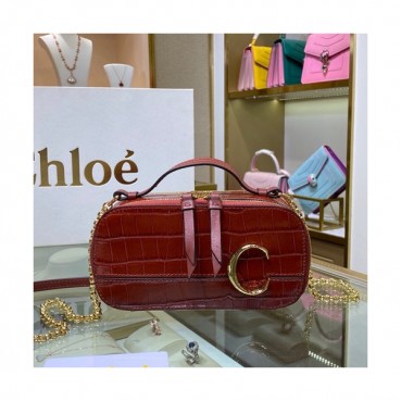 Chole 2020 C Vanity Leather Chain Tote Shoulder Bag, 19cm -  끌로에 2020 C 베니티 레더 체인 토트 숄더백,CLB0188,19cm,브라운