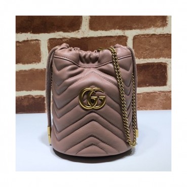 Gucci 2020 GG Marmont Mini Women Bucket Chain Shoulder Bag,19CM - 구찌 2020 GG 마몬트 미니 여성용 버킷 체인 숄더백, 575163,GUB1025,19CM,핑크