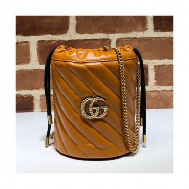 Gucci 2020 GG Marmont Mini Women Bucket Chain Shoulder Bag,19CM - 구찌 2020 GG 마몬트 미니 여성용 버킷 체인 숄더백, 575163,GUB1023,19CM,옐로우