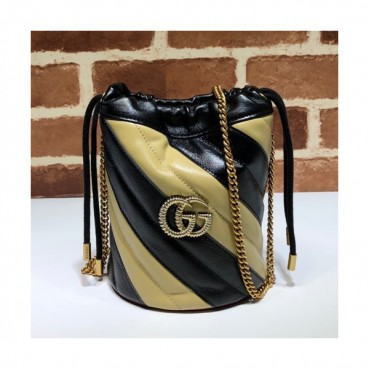 Gucci 2020 GG Marmont Mini Women Bucket Chain Shoulder Bag,19CM - 구찌 2020 GG 마몬트 미니 여성용 버킷 체인 숄더백, 575163,GUB1022,19CM,블랙베이지