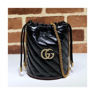 Gucci 2020 GG Marmont Mini Women Bucket Chain Shoulder Bag,19CM - 구찌 2020 GG 마몬트 미니 여성용 버킷 체인 숄더백, 575163,GUB1021,19CM,블랙