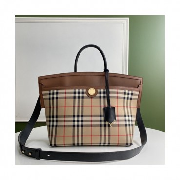 Burberry 2020 Canvas & Leather Tote Shoulder Bag, 36cm - 버버리 2020 여성용 캔버스 & 레더 토트 숄더백 ,BURB0458,36cm,브라운+베이지
