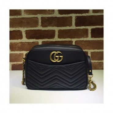 Gucci 2020 GG Marmont Matlase Leather Women Shoulder Bag,28CM - 구찌 2020 GG 마몬트 마틀라세 레더 여성용 숄더백 443499,GUB0962,28CM,블랙
