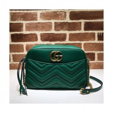 Gucci 2020 GG Marmont Matlase Leather Women Shoulder Bag,28CM - 구찌 2020 GG 마몬트 마틀라세 레더 여성용 숄더백 443499,GUB0960,28CM,그린