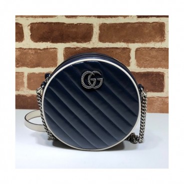 Gucci 2019 GG Marmont Mini Round Women Shoulder Bag,18.5CM - 구찌 2019 GG 마몬트 미니 라운드 여성용 숄더백 550154,GUB0938,18.5CM,블루