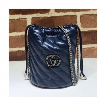 Gucci 2019 GG Marmont Mini Women Bucket Chain Shoulder Bag,19CM - 구찌 2019 GG 마몬트 미니 여성용 버킷 체인 숄더백, 575163,GUB0937,19CM,블루