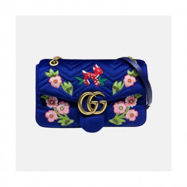 Gucci 2019 GG Marmont Matlase Velvet Women Shoulder Bag,31CM - 구찌 2019 GG 마몬트 마틀라세 벨벳 여성용 숄더백 443496,GUB0925,31CM,블루