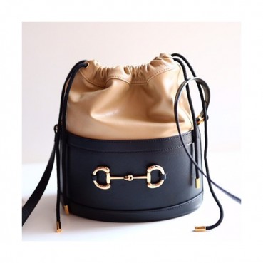 Gucci 2019 1955 Horsebit Leather Bucket Shoulder Bag,25CM - 구찌 2019 1955 홀스빗 여성용 레더 버킷 숄더백 602118,GUB0885,25cm,블랙