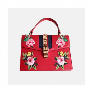 Gucci 2019 Sylvie Leather Tote Shoulder Bag,31.5CM - 구찌 2019 실비 레더 여성용 토트 숄더백 431665,GUB0882 ,31.5CM,레드