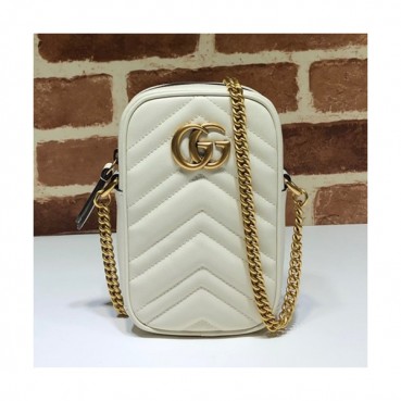 Gucci 2019 Marmont Leather Mini Chain Shoulder Bag,17CM - 구찌 2019 마몬트 레더 미니 체인 숄더백 598597,GUB0881,17cm,화이트