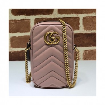 Gucci 2019 Marmont Leather Mini Chain Shoulder Bag,17CM - 구찌 2019 마몬트 레더 미니 체인 숄더백 598597,GUB0880,17cm,핑크