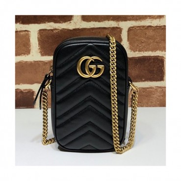Gucci 2019 Marmont Leather Mini Chain Shoulder Bag,17CM - 구찌 2019 마몬트 레더 미니 체인 숄더백 598597,GUB0879,17cm,블랙