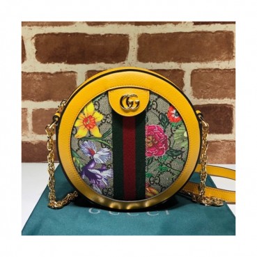 Gucci 2019 GG Ophidia Mini Round Women Shoulder Bag,18CM - 구찌 2019 GG 오피디아 미니 라운드 여성용 숄더백 550618,GUB0872,18CM,옐로우