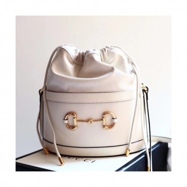 Gucci 2019 1955 Horsebit Leather Bucket Shoulder Bag,25CM - 구찌 2019 1955 홀스빗 여성용 레더 버킷 숄더백 602118,GUB0851,25cm,화이트