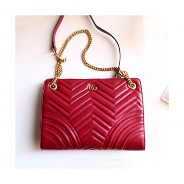 Gucci 2019 Marmont Matlase Leather Chain Shoulder Bag,28CM - 구찌 2019 마몬트 마틀라세 레더 체인 숄더백 524592,GUB0842,28cm,레드