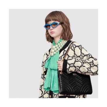 Gucci 2019 Marmont Matlase Leather Chain Shoulder Bag,28CM - 구찌 2019 마몬트 마틀라세 레더 체인 숄더백 524592,GUB0841,28cm,블랙