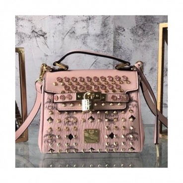 MCM 2019 Visetos Tote Shoulder Bag,19.5cm - 엠씨엠 2019 여성용 비세토스 토트 숄더백 MCMB0393, 19.5cm,핑크