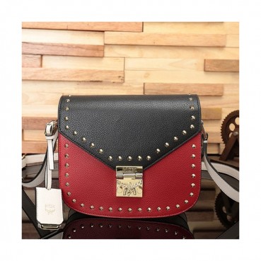 MCM 2019 Leather Shoulder Bag,21cm - 엠씨엠 2019 여성용 레더 숄더백 MCMB0377, 21cm,레드+블랙