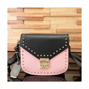 MCM 2019 Leather Shoulder Bag,21cm - 엠씨엠 2019 여성용 레더 숄더백 MCMB0376, 21cm,핑크+블랙