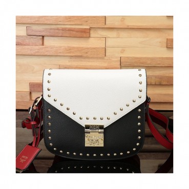 MCM 2019 Leather Shoulder Bag,21cm - 엠씨엠 2019 여성용 레더 숄더백 MCMB0375, 21cm,블랙+화이트