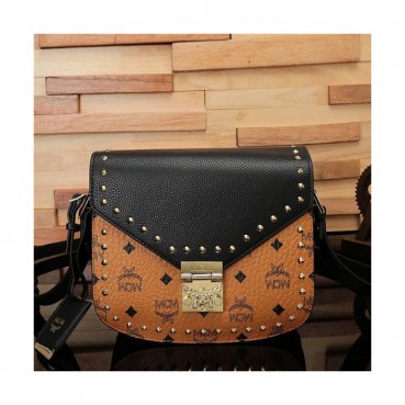 MCM 2019 Leather & Visetos Shoulder Bag,21cm - 엠씨엠 2019 여성용 레더 & 비세토스 숄더백 MCMB0373, 21cm,브라운