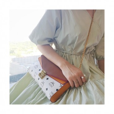 MCM 2019 Millie Leather & Visetos Chain Shoulder Bag,24cm - 엠씨엠 2019 밀리 여성용 레더 & 비세토스 체인 숄더백 MCMB0372, 24cm,브라운