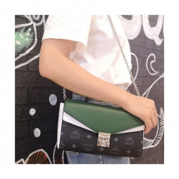 MCM 2019 Millie Leather & Visetos Chain Shoulder Bag,24cm - 엠씨엠 2019 밀리 여성용 레더 & 비세토스 체인 숄더백 MCMB0371, 24cm,그린