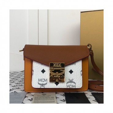 MCM 2019 Leather & Visetos Shoulder Bag,18cm - 엠씨엠 2019 여성용 레더 & 비세토스 숄더백 MCMB0370, 18cm,브라운